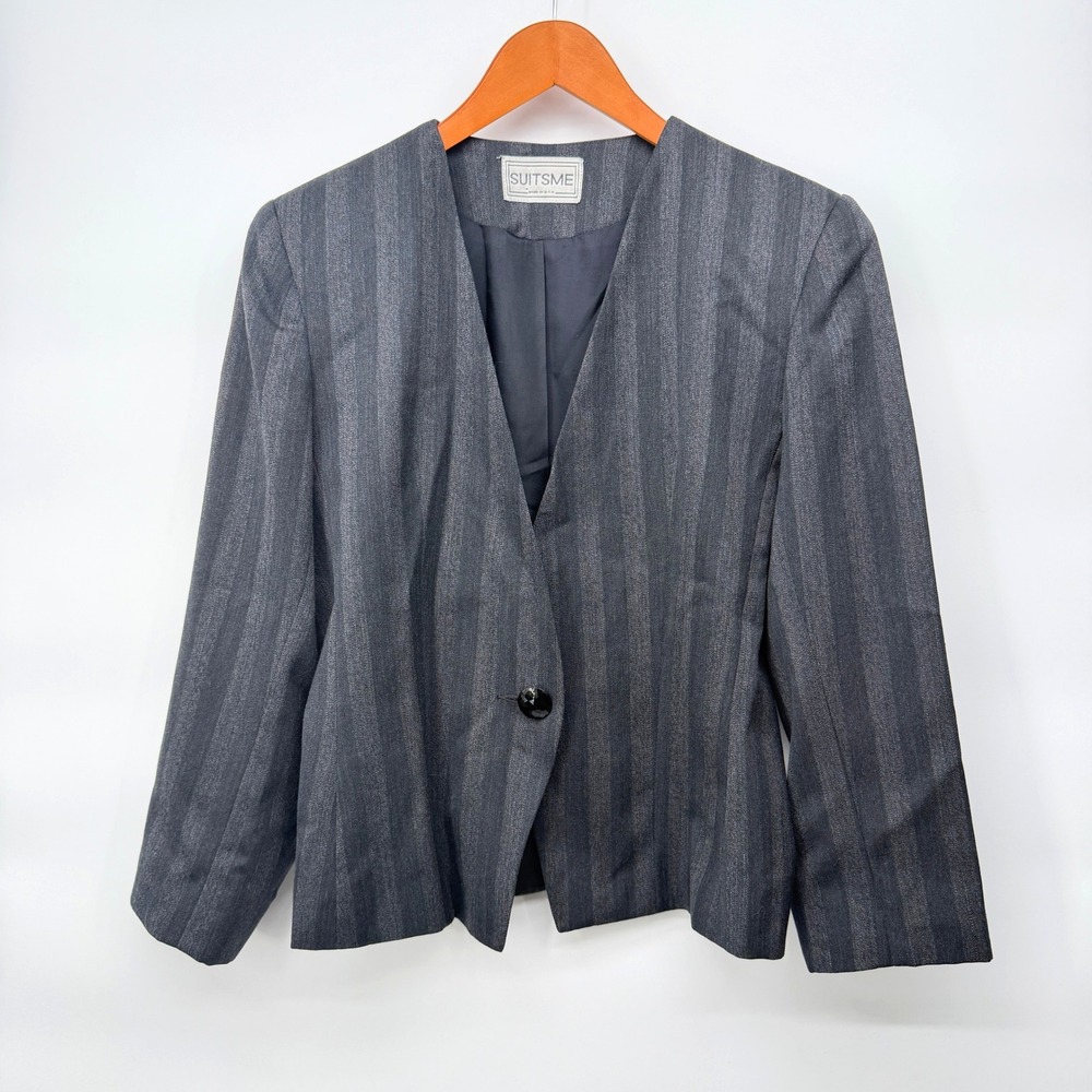 SUITSME Blazer Jacket Gray Stripe Professional Career Office Worsted Wool Sz 10
